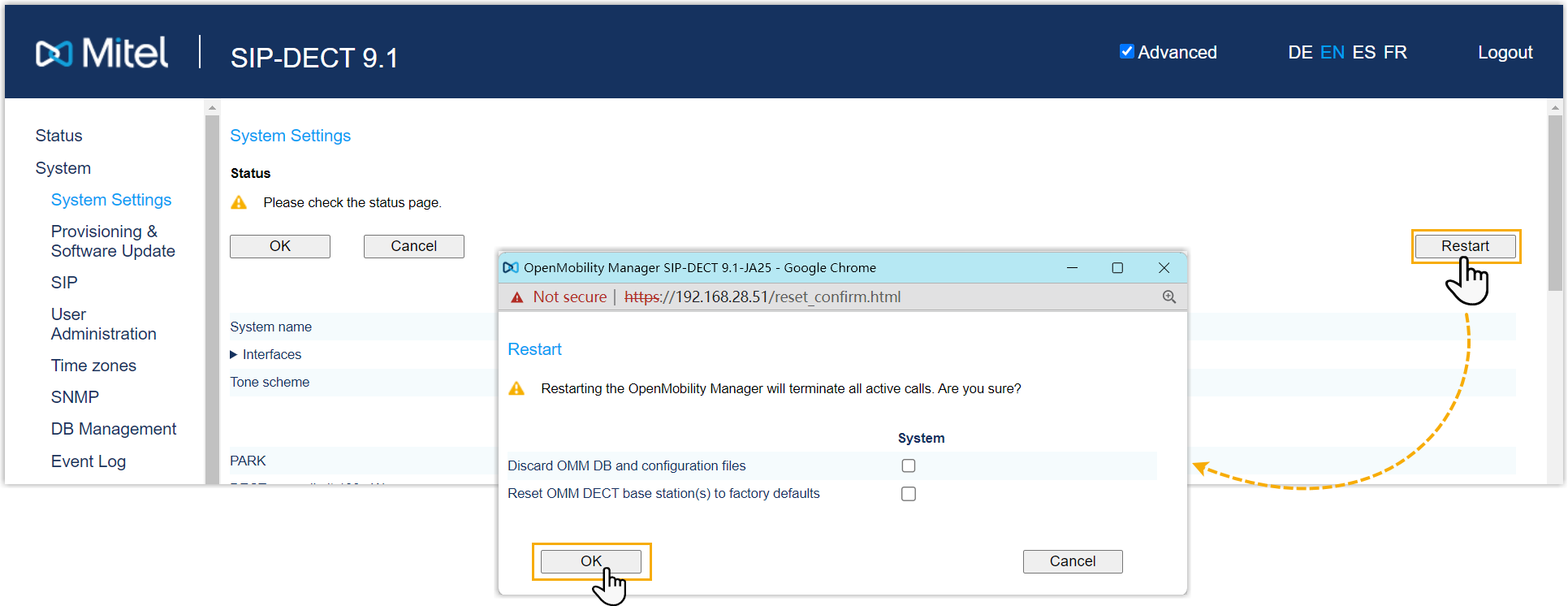 Restarting the base station to trigger provisioning