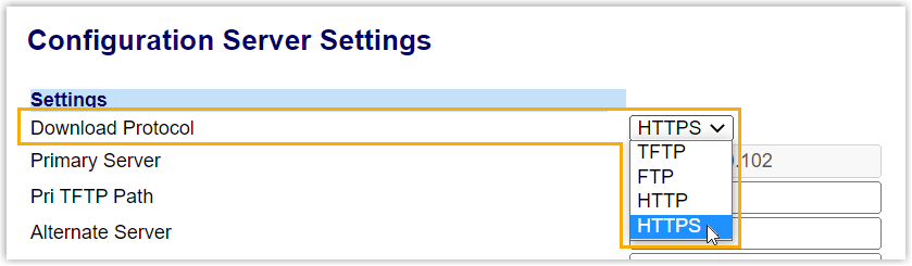 Selecting HTTPS as the download protocol