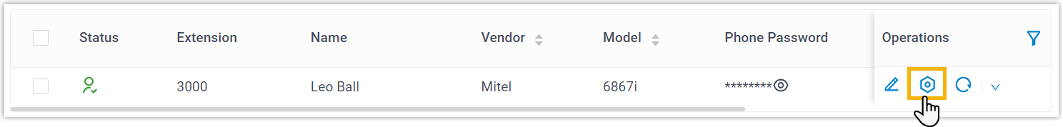 Provisioning settings opening for a Mitel IP phone in the phone list