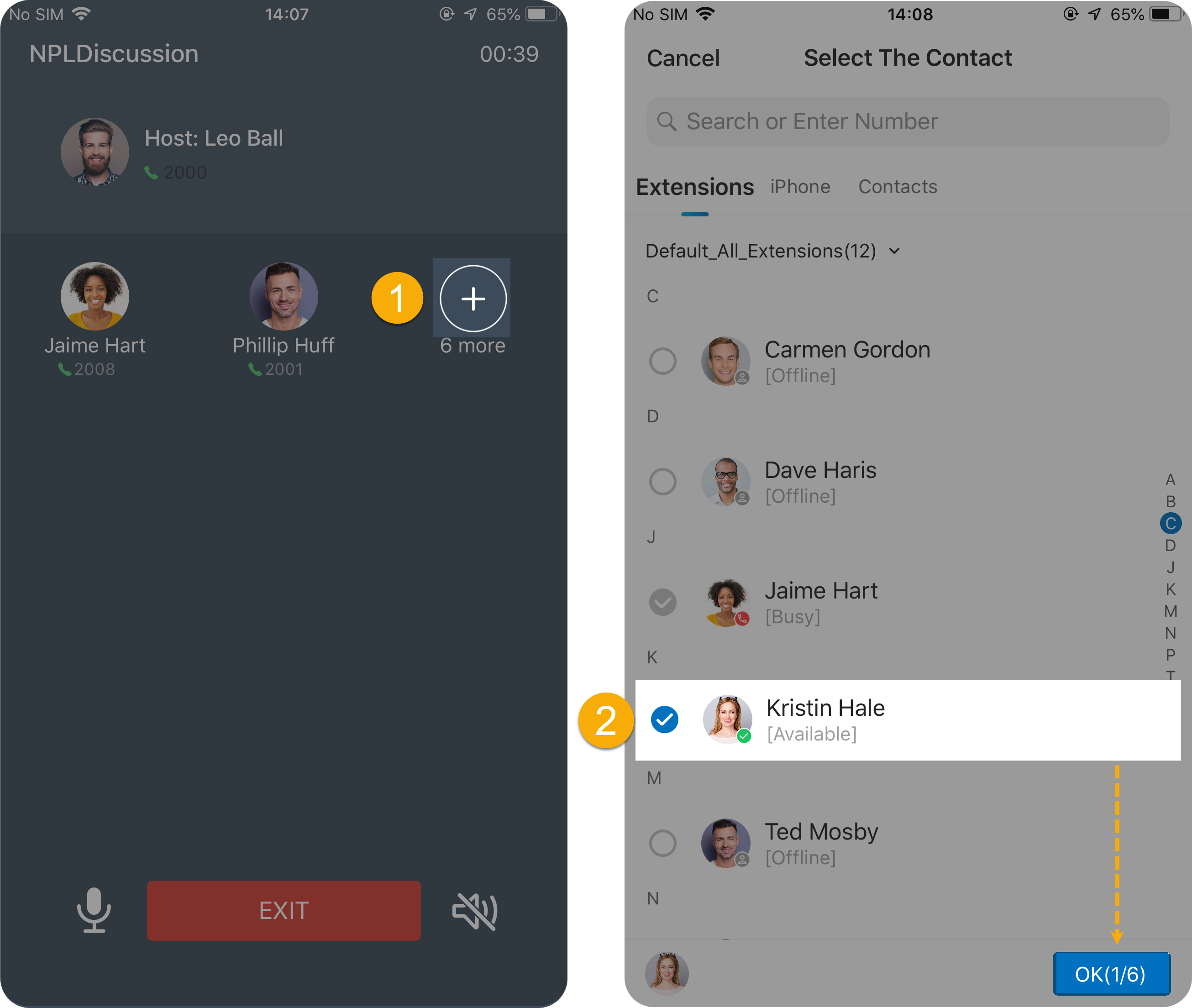 Adding a participant to a conference from the Cloud Voice App call screen