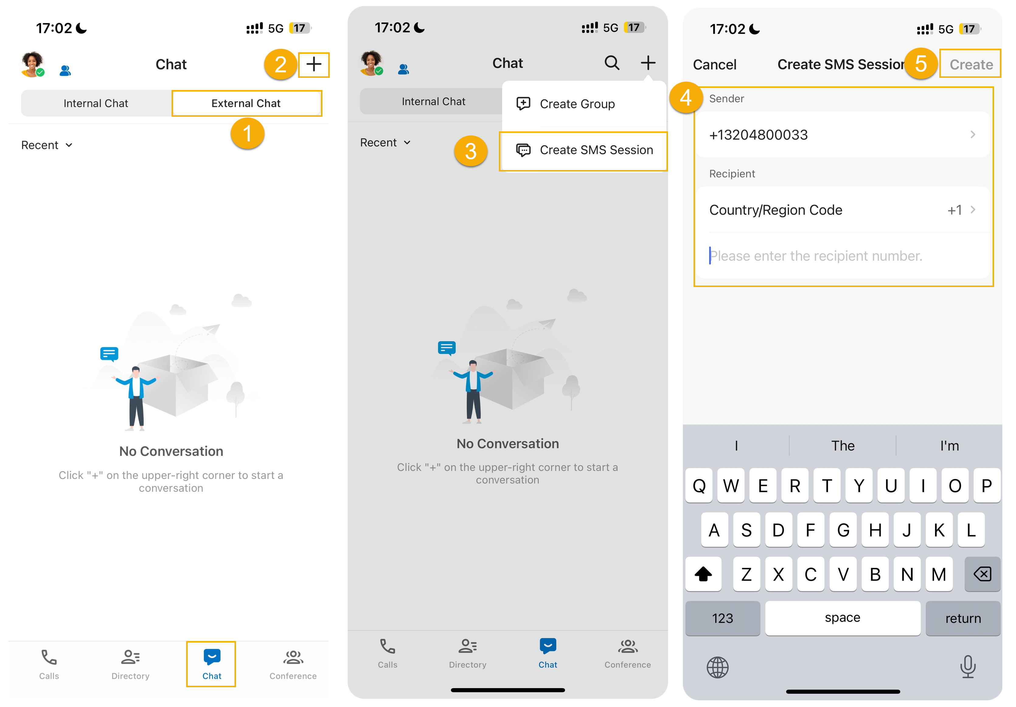 New outbound SMS conversation form in the Cloud Voice App