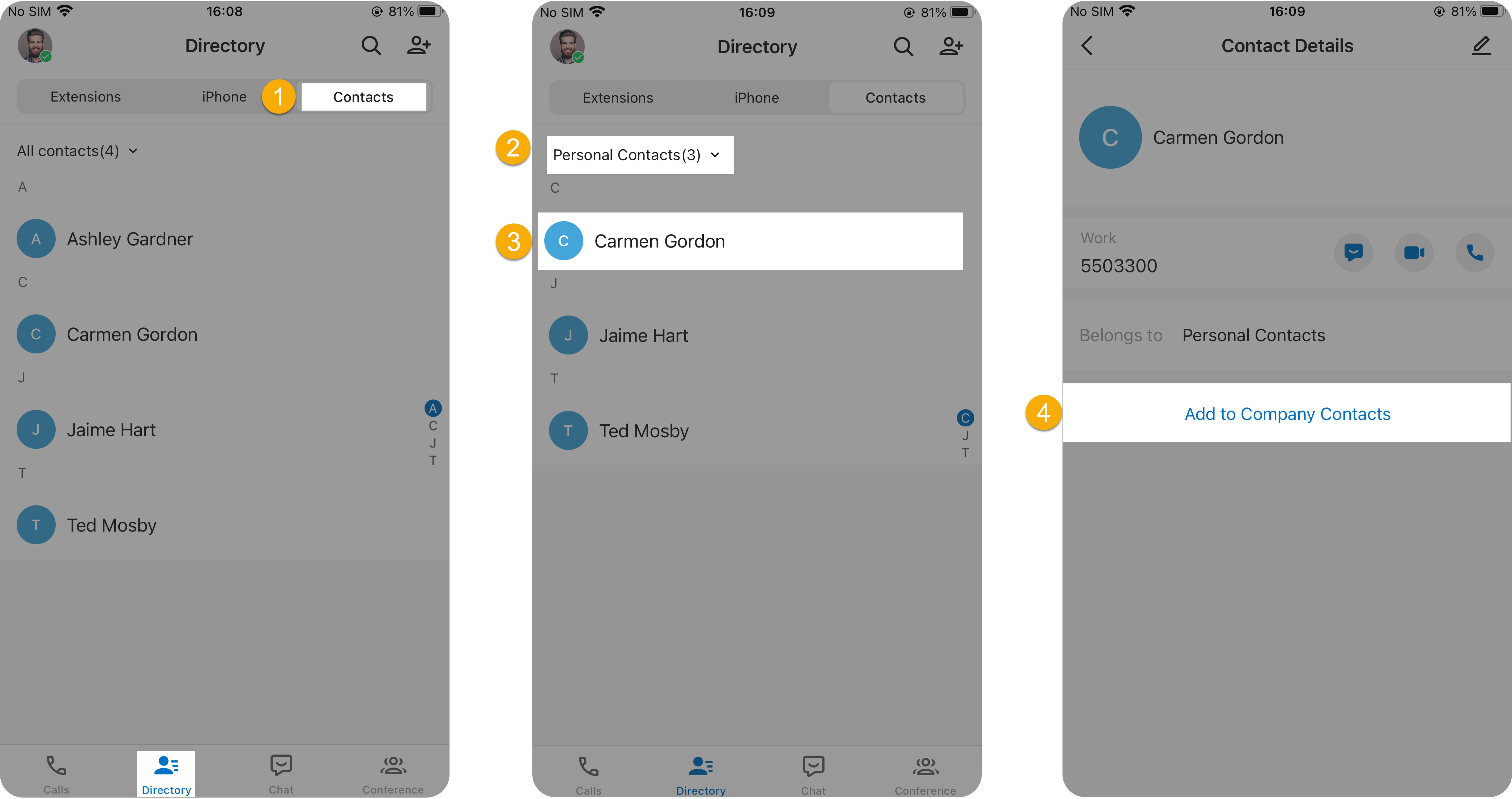 Promoting a personal contact to the company directory