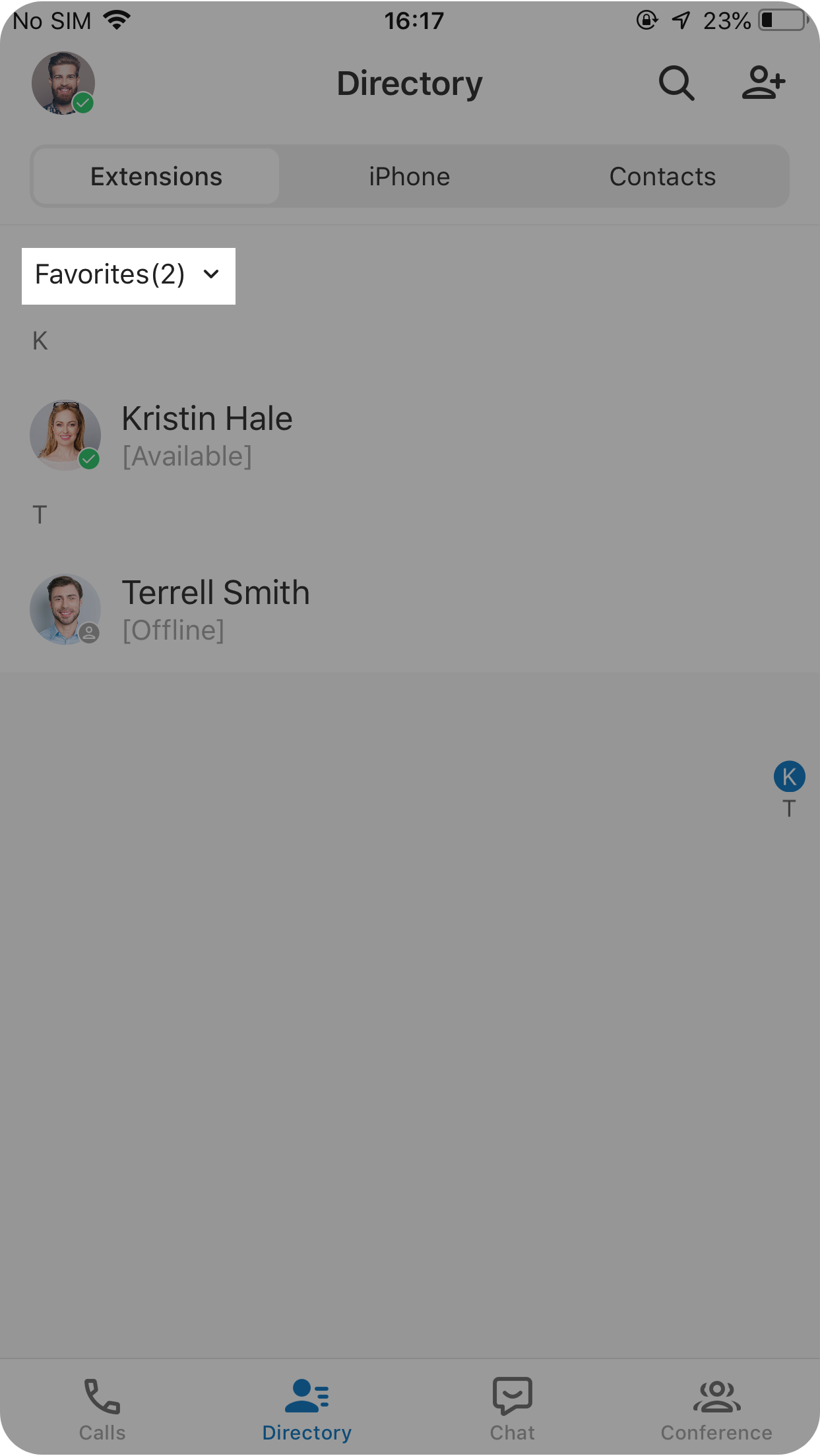 Favorites group in the mobile app showing saved extensions