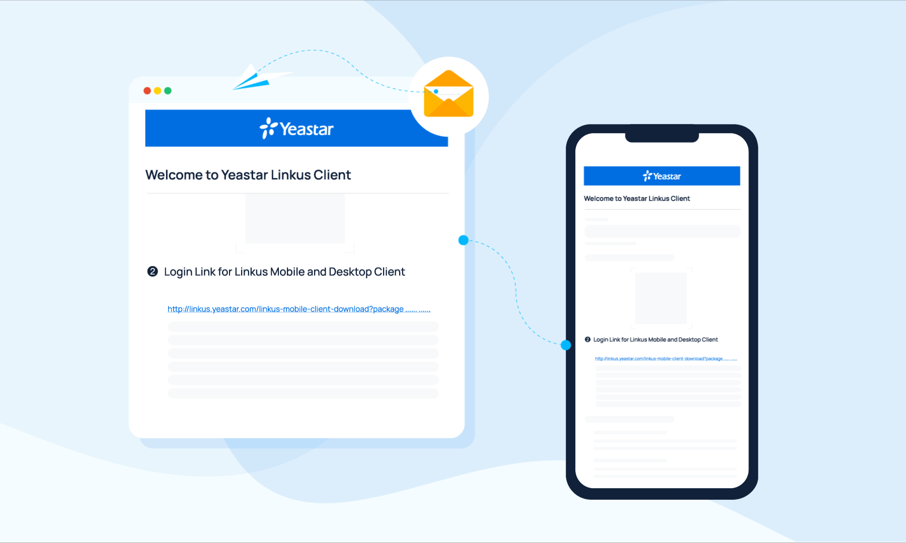 Cloud Voice, copying the login link from the welcome email on a mobile phone