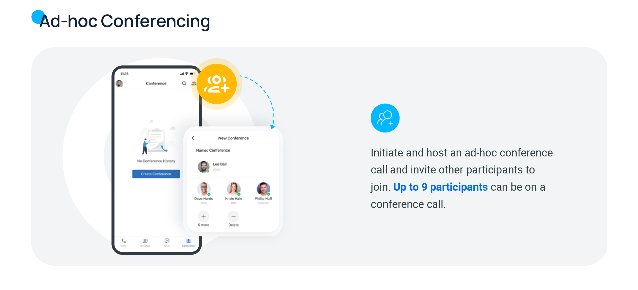 Building an ad-hoc conference by adding participants in the Cloud Voice App