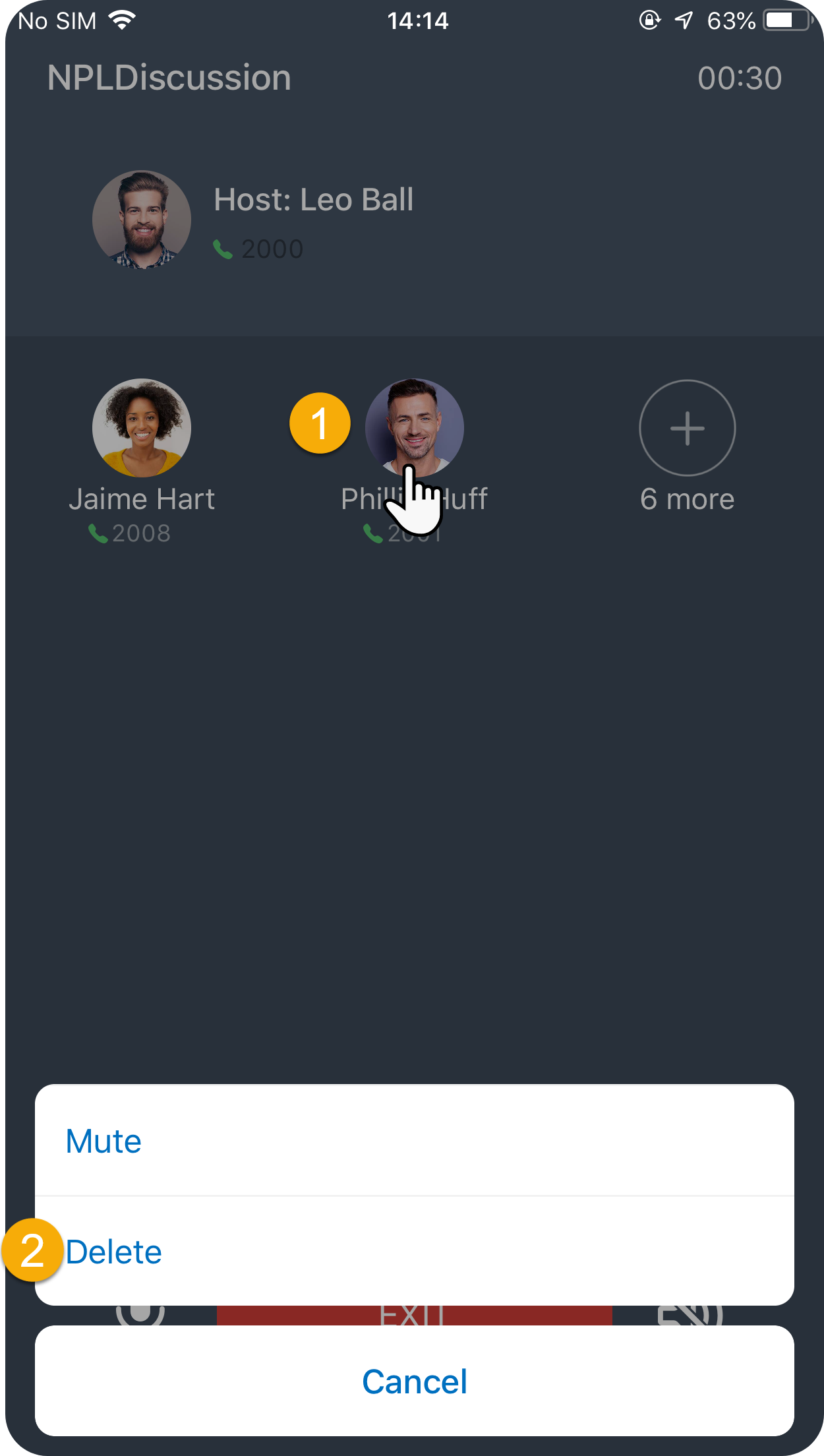 Removing a participant during a conference in the Cloud Voice App