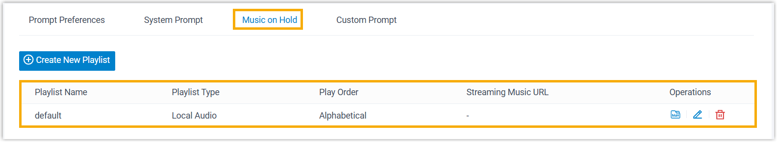 Music on Hold entries available to the component