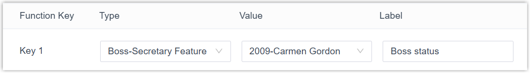 Function key set to the Boss-Secretary feature with the boss extension selected as its value