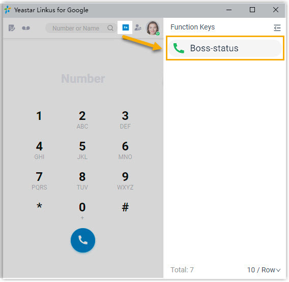 Cloud Voice, the boss's call status shown on a function key in Cloud Voice App for Google