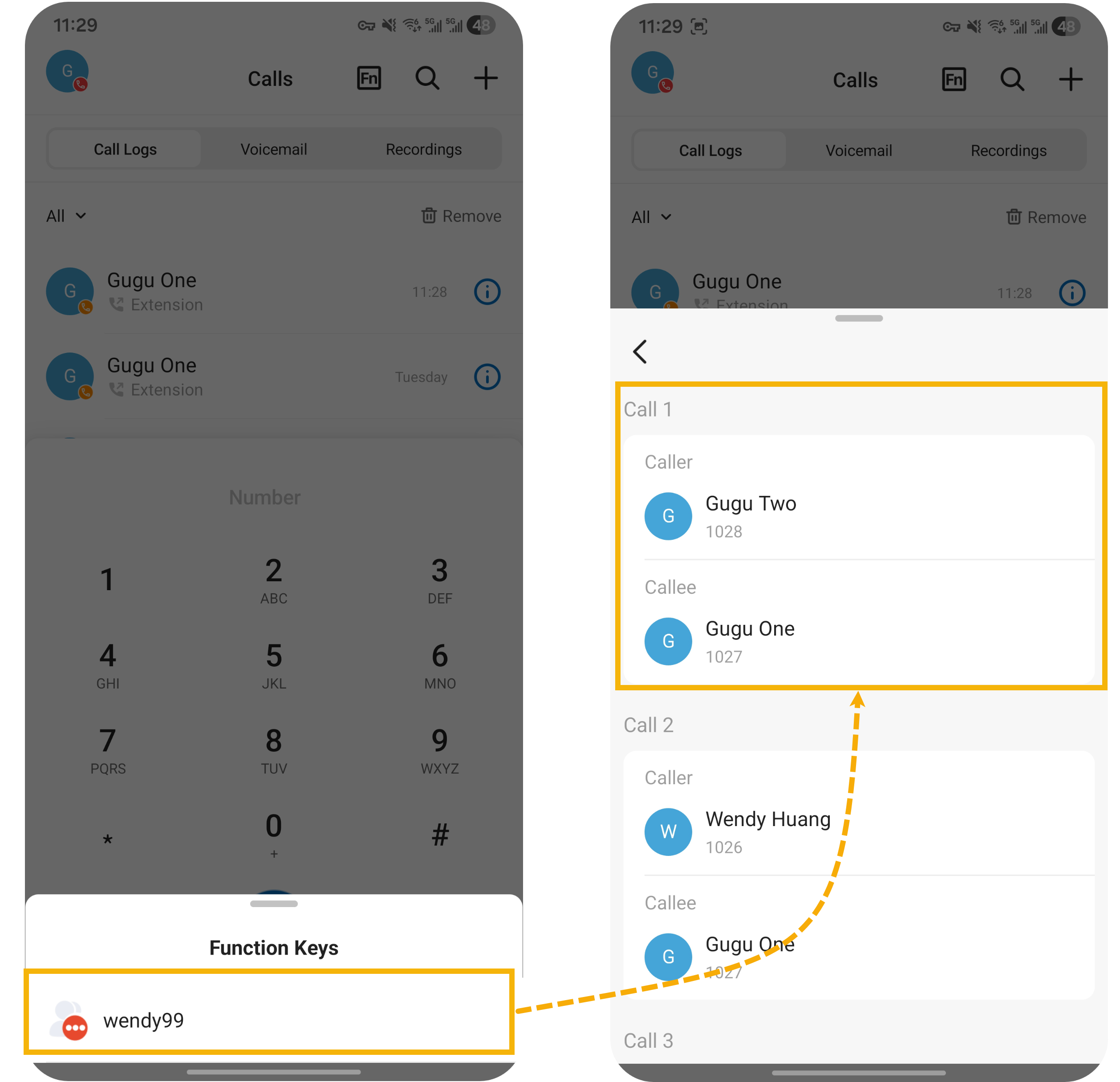 List of ringing group calls on the mobile app
