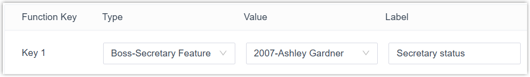 Function key set to the Boss-Secretary Feature type with the secretary extension chosen as its value