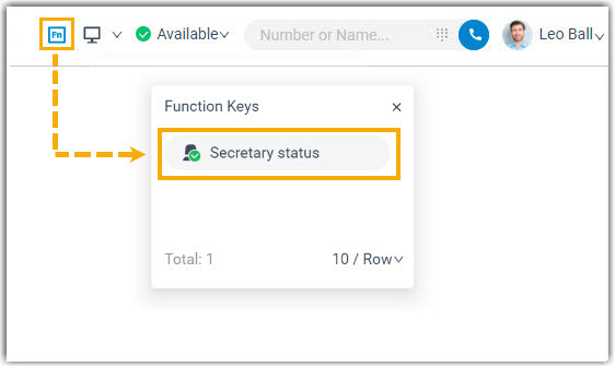 The secretary's call status shown against a function key in the Cloud Voice App on web and desktop