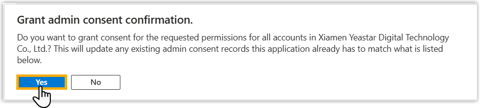 Cloud Voice, Confirmation dialog for granting admin consent