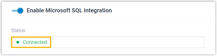 Connection status confirming a successful link to the Microsoft SQL server