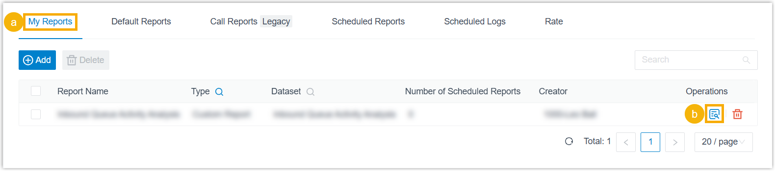The My Reports tab listing the available call reports