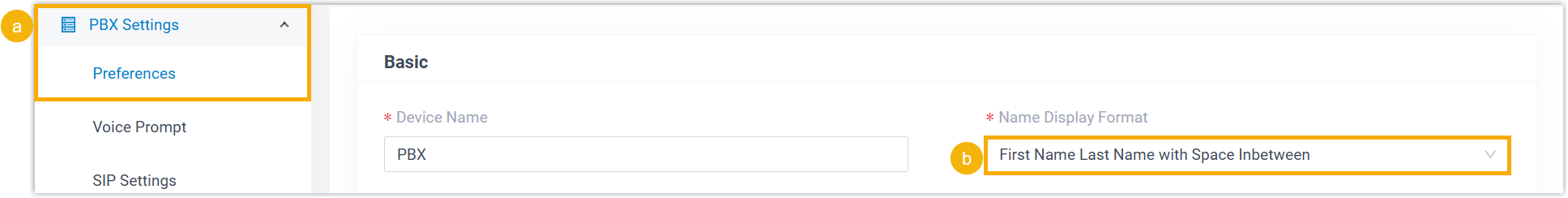 Selecting the Name Display Format for extensions