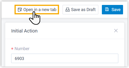 Open in a new tab control in the top-right of the editor