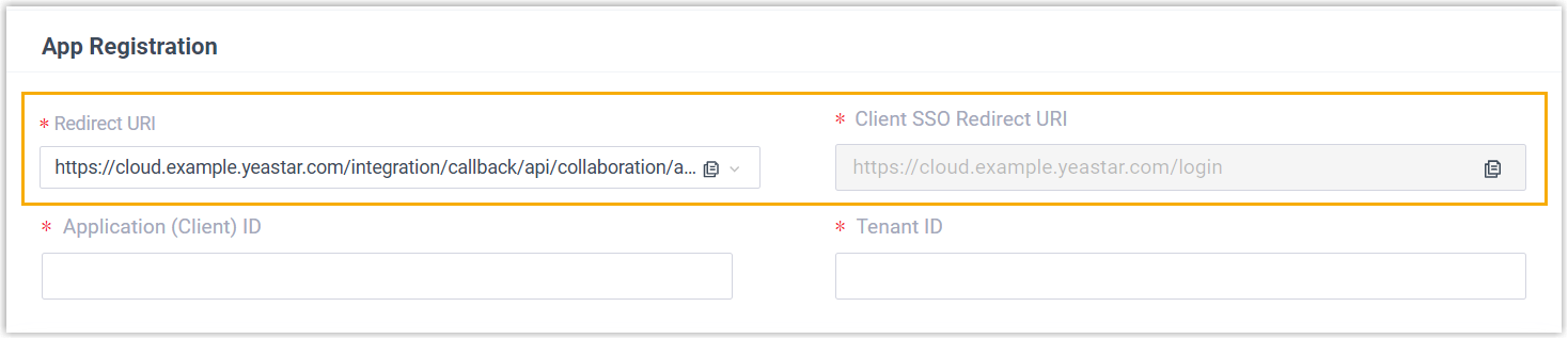 Cloud Voice, the App Registration panel showing the redirect URIs to copy