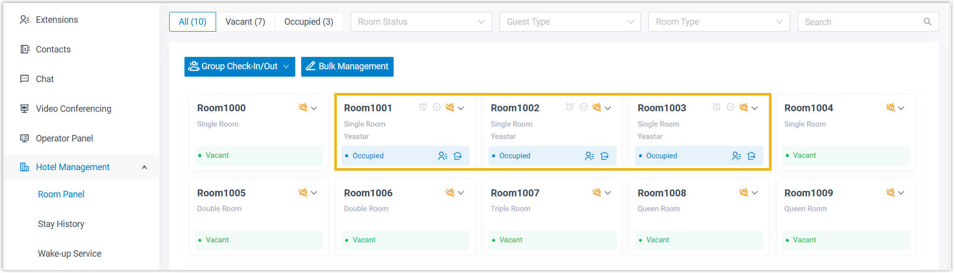 Cloud Voice, group rooms marked as occupied after check-in