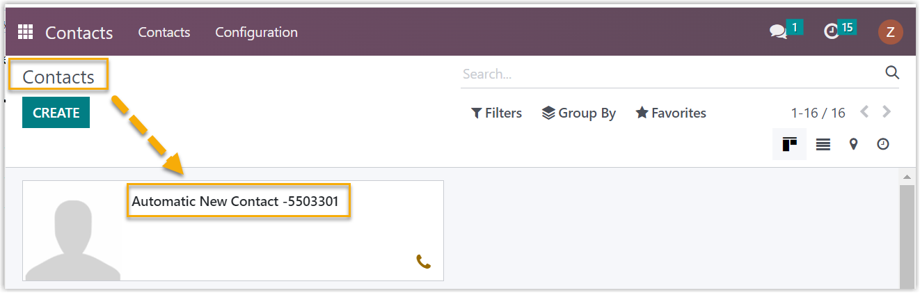 Creating a new contact in Odoo CRM from an unknown number