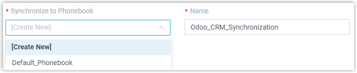 Synchronize to Phonebook drop-down with the option to select or create a destination phonebook