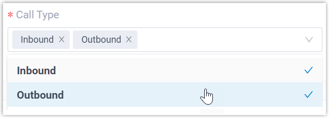 Call Type drop-down set to create records on inbound or outbound calls