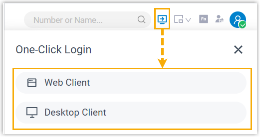 The one-click login control expanded on the top bar