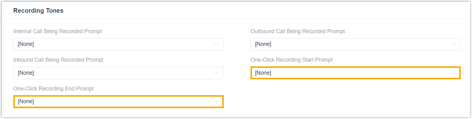 The Recording Tones section with the one-click start and end prompts selected