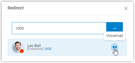 Redirecting a call to an extension's voicemail from the search results