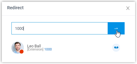 Entering an extension number in the redirect panel