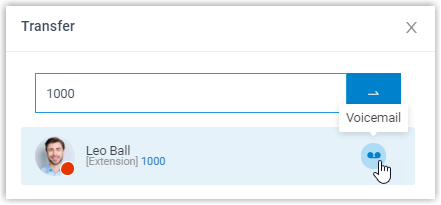 Selecting the voicemail icon beside a matched extension to route the call to voicemail