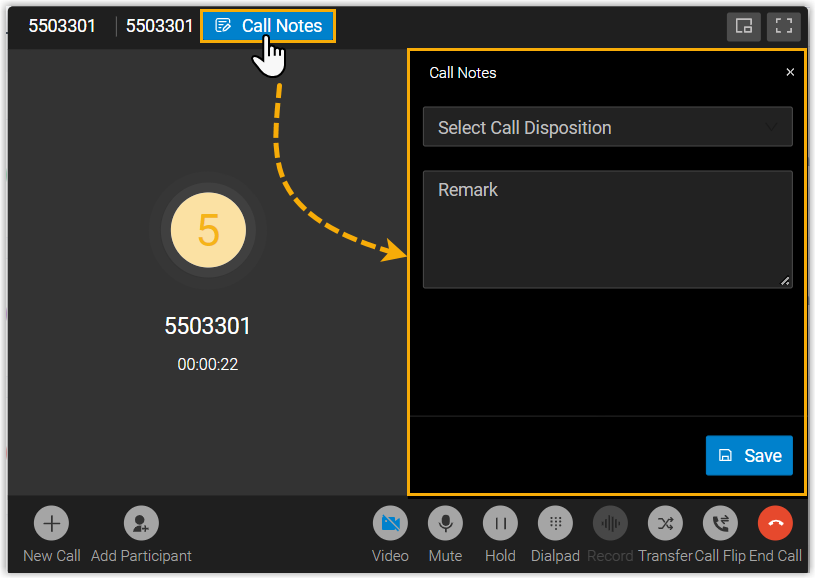 The Call Notes control on an active call