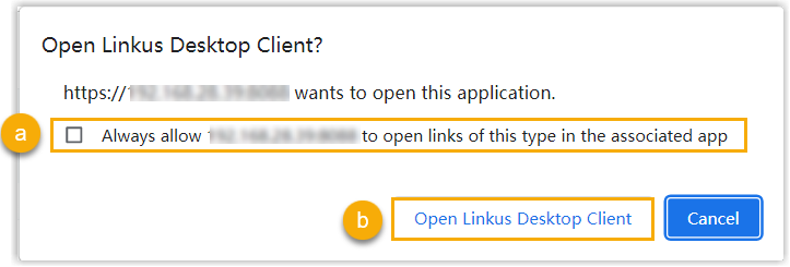 Cloud Voice, browser prompt to open the desktop app