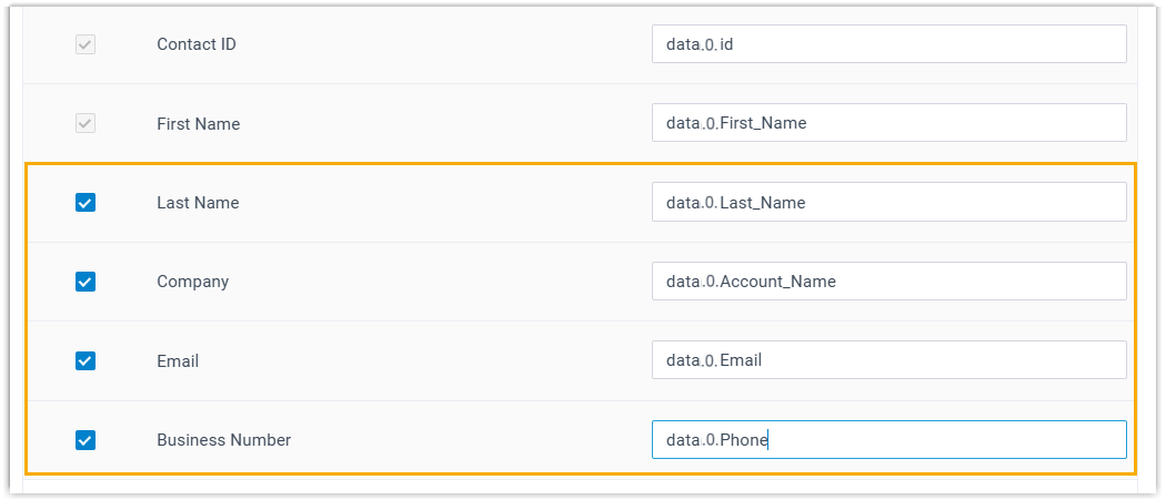 Mapping optional contact fields, including phone numbers