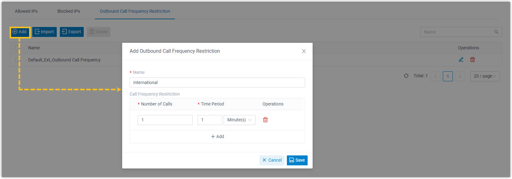 Defining a custom outbound call frequency rule