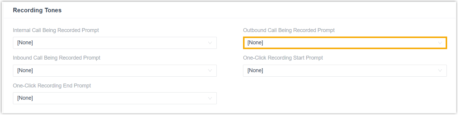 The Recording Tones section with the outbound call prompt selected