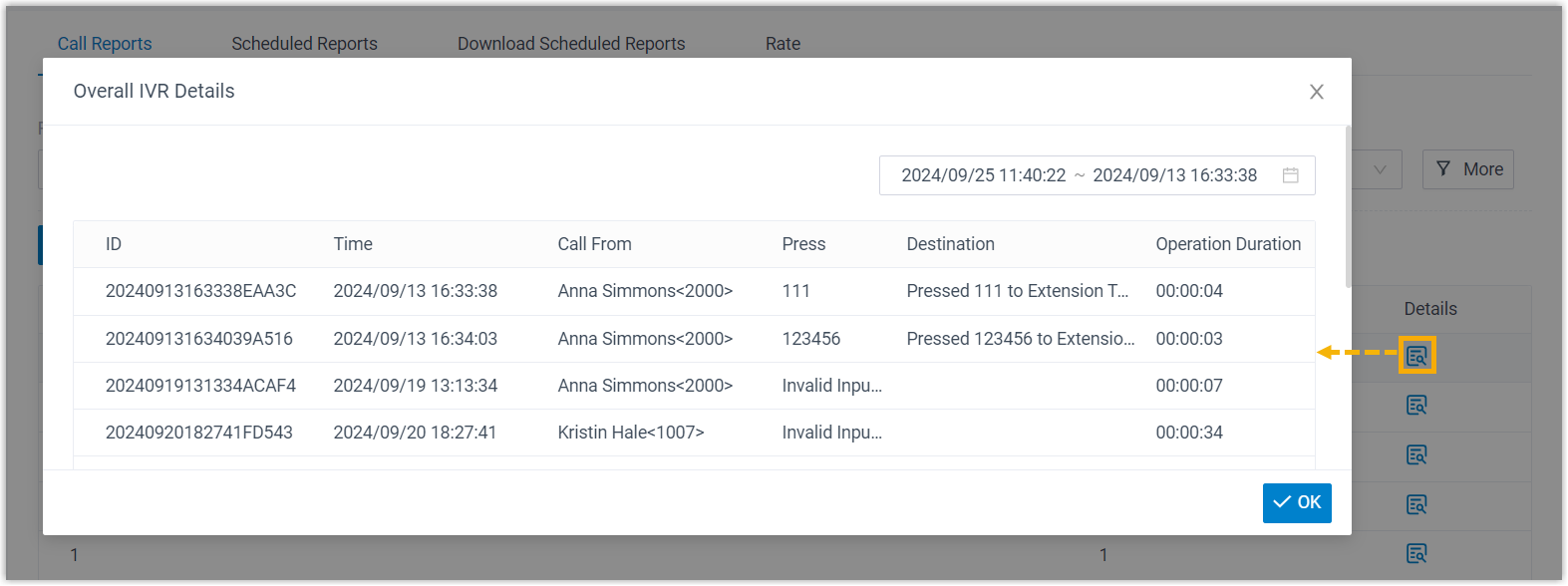 Individual call records for a custom-key IVR