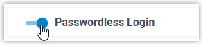 The Passwordless Login toggle switched on in the Security Settings panel