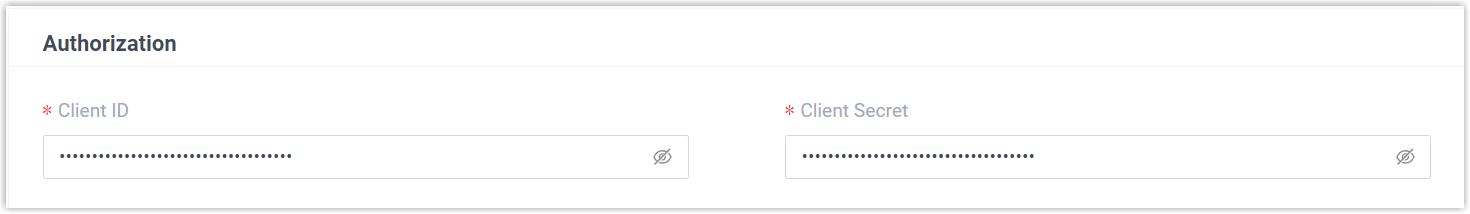 Authorization fields for the Client ID and Client Secret