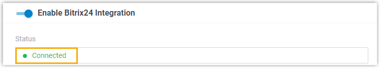Integration page showing the status as Connected
