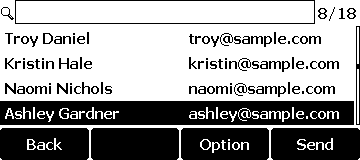 Matching PBX contacts listed on the phone screen