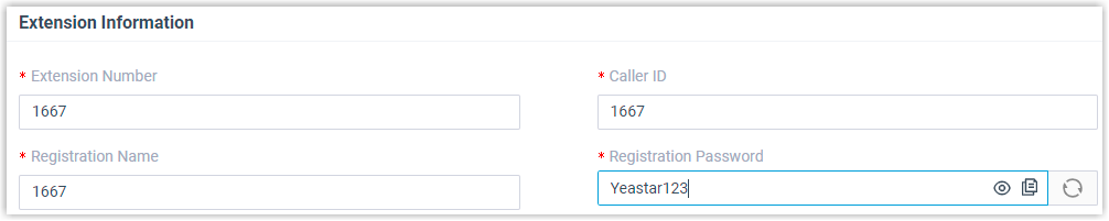 Cloud Voice, new SIP extension form with 1667 assigned to the indoor station