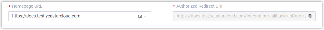 Cloud Voice, Homepage URL drop-down and the generated Authorized Redirect URI