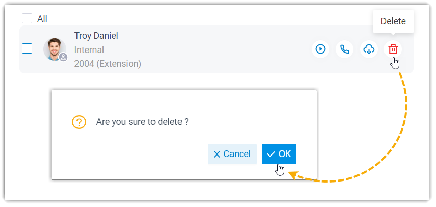 Deleting one recording from its row