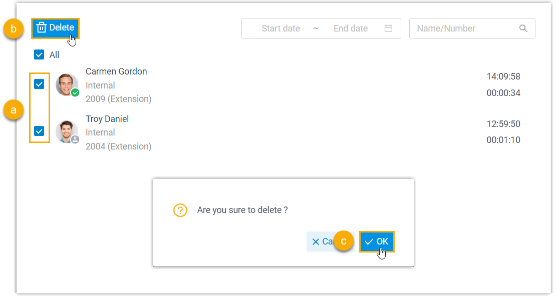 Selecting multiple recordings and deleting them together