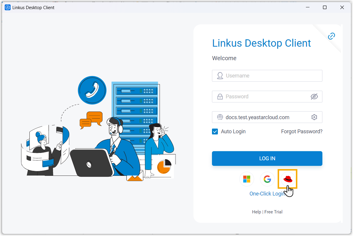 Cloud Voice, desktop client Red Hat sign-in prompt