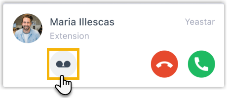 Incoming call pop-up with the voicemail option highlighted