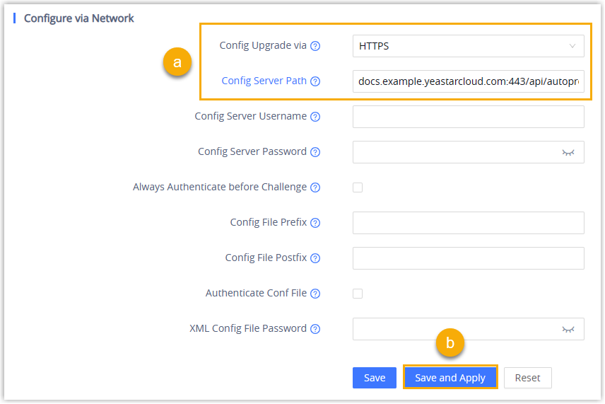 Cloud Voice, Configure via Network fields for the provisioning server