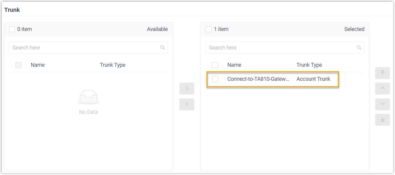 Outbound route with the account trunk to the TA810 gateway selected