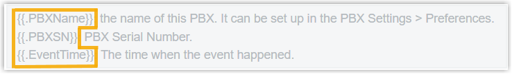 Template variables available for the email body